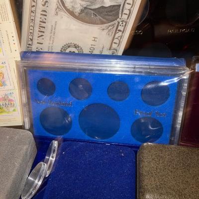 GRACO BANK PRODUCTS MONEY BAG, CANADIAN DISNEY BOOK OF STAMPS, BUNCHES OF COLLECTIBLE COIN HOLDERS AND MORE!