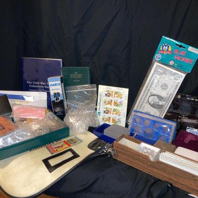 GRACO BANK PRODUCTS MONEY BAG, CANADIAN DISNEY BOOK OF STAMPS, BUNCHES OF COLLECTIBLE COIN HOLDERS AND MORE!