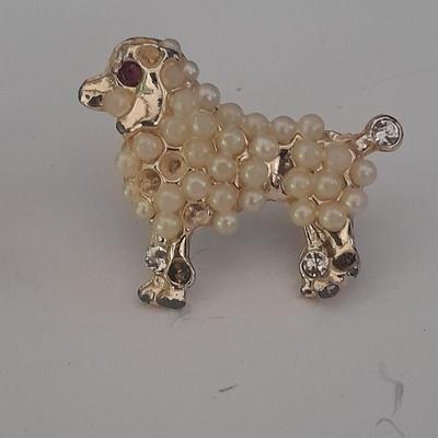 Three Dog pins Schnauzers and poodle with faux pearl curls