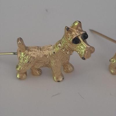 Three Dog pins Schnauzers and poodle with faux pearl curls