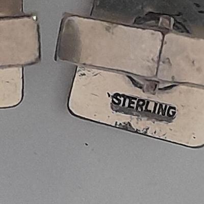 Sterling cuff links with turquois and a matching tie clip
