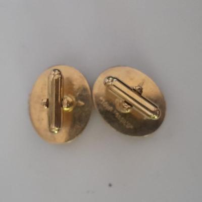 Tour Fossil'd Marked Cuff links, two tie clips, one marked Swank and shell charms.
