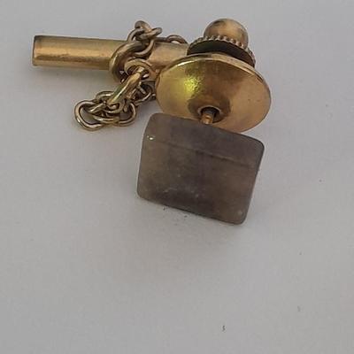 Tour Fossil'd Marked Cuff links, two tie clips, one marked Swank and shell charms.