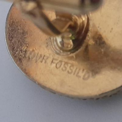 Tour Fossil'd Marked Cuff links, two tie clips, one marked Swank and shell charms.