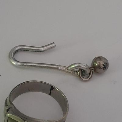 Men's mother of pearl ring, bowling award swank marked tie clips, and cuff links