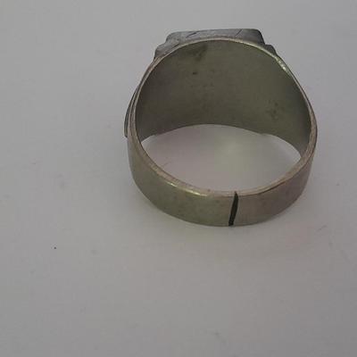 Men's mother of pearl ring, bowling award swank marked tie clips, and cuff links