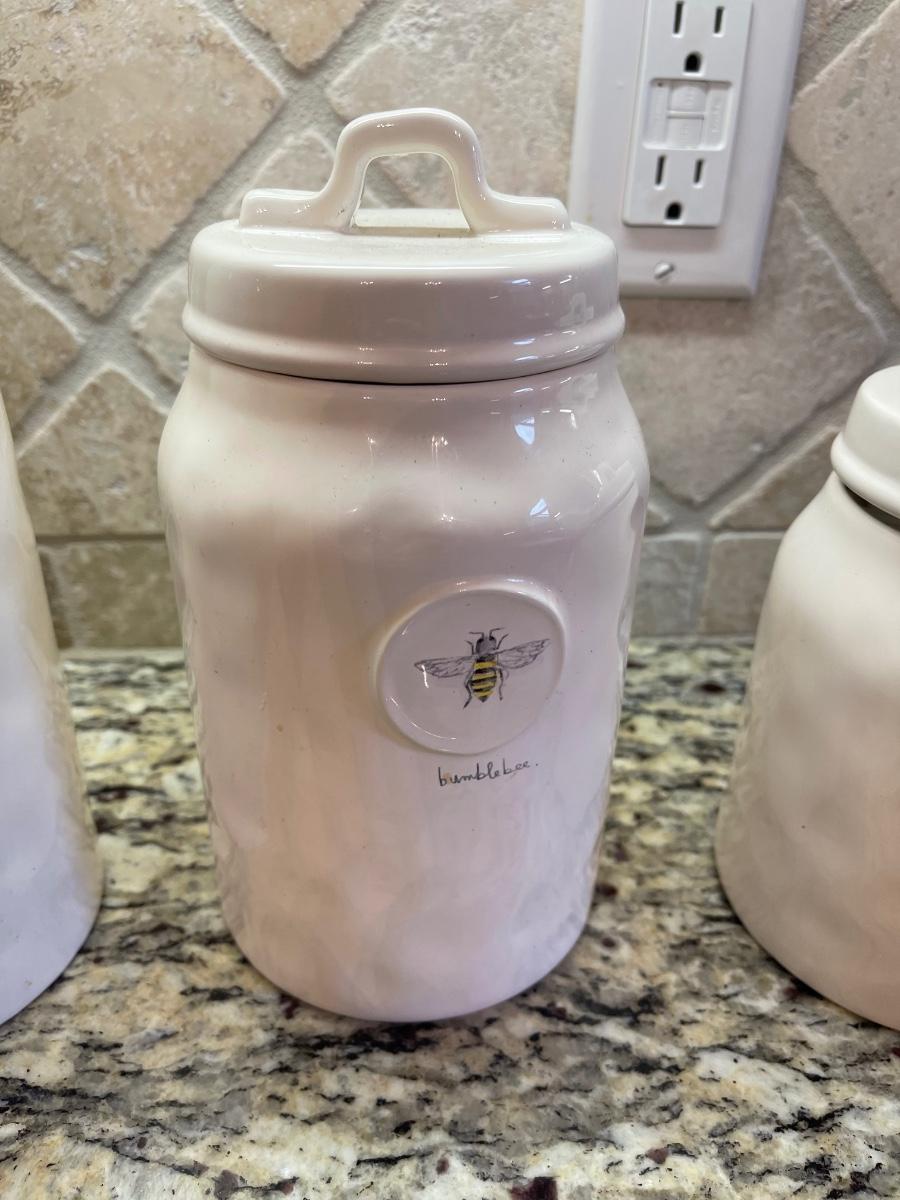 White Rae Dunn canister set. Never used.