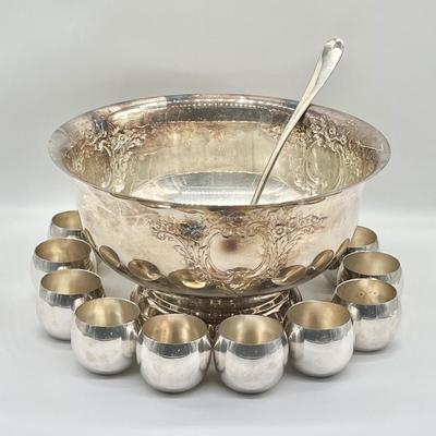 LEONARD ~ Silver Plated Punch Bowl With Ladle ~ TOWLE ~ Set Of Ten (10) Silver Plated Cups