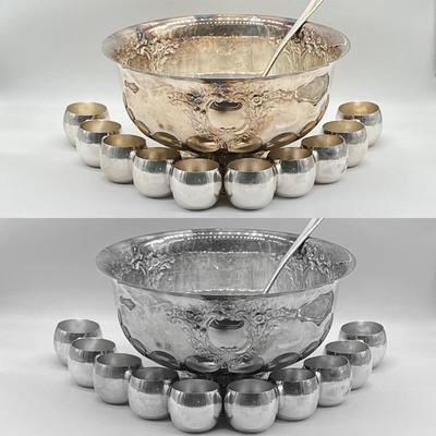 LEONARD ~ Silver Plated Punch Bowl With Ladle ~ TOWLE ~ Set Of Ten (10) Silver Plated Cups