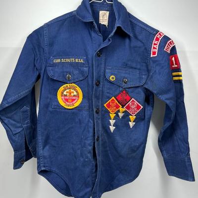 Vintage Long Sleeve Cub Scout Shirt with Patches Boy Scouts of America BSA Pack 112 San Mateo