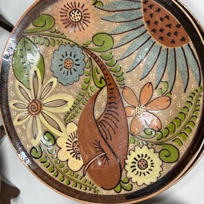 Colorful Hand Made Pottery Plates Floral Patterns Made in Mexico