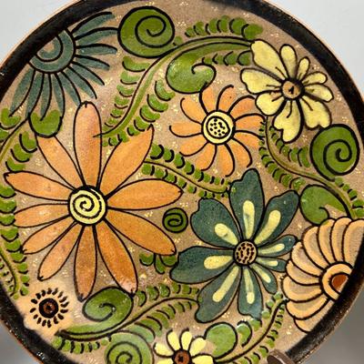 Colorful Hand Made Pottery Plates Floral Patterns Made in Mexico