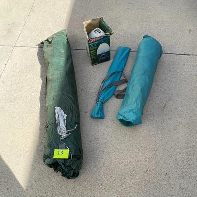 Ground Cover Tarp with Stakes and Coleman Camping Lamp