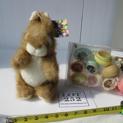 Older Plush Rabbit with Hand Crafted Real Easter Egg Decorations