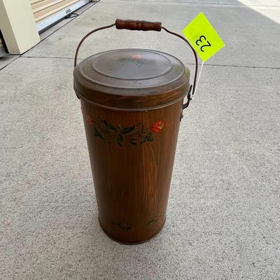 Toleware tall narrow bucket with lid