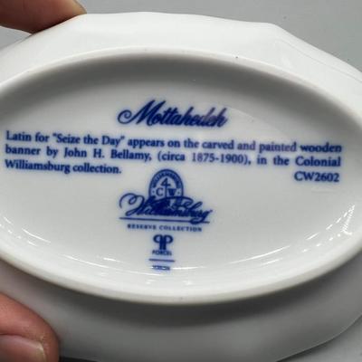 Vintage Carpe Diem Seize the Day Blue and White Porcelain Ceramic Trinket Dish Mottahedeh Williamsburg