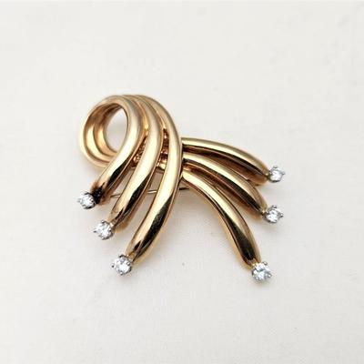 Lot #183J - 14kt Gold Brooch with Diamonds