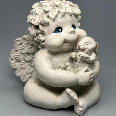 Dreamsicles Blue Eyed Angel Cherub Figurine Holding Cuddling Bunny Rabbit