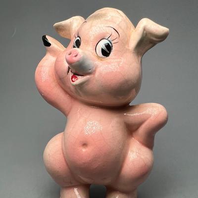 Antique Vintage Kreiss Pink Happy Sassy Hand on Hip Pig Sow Hog Ceramic Porcelain Figurine