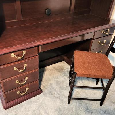 Lot #182  Mahogany Finish Desk/Bookcase combo w/chair