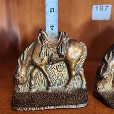 3 Vintage Western Cowboy Saddled Grazing Horse Bookends