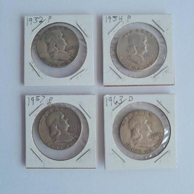 1952, 1954, 1957, and 1963 Franklin Half Dollars