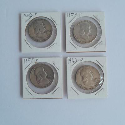 1952, 1954, 1957, and 1963 Franklin Half Dollars