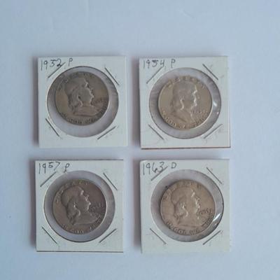 1952, 1954, 1957, and 1963 Franklin Half Dollars
