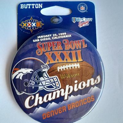 Denver Bronco collectibles, Helmet, Pin back Buttons, and 1976 Schedule Coin