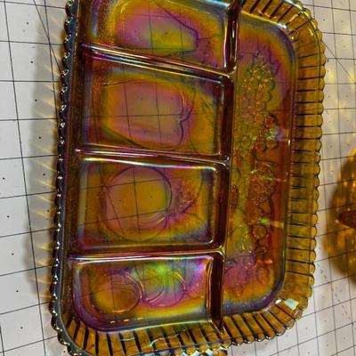 2 Pieces of Carnival Glass Tray and a Bowl