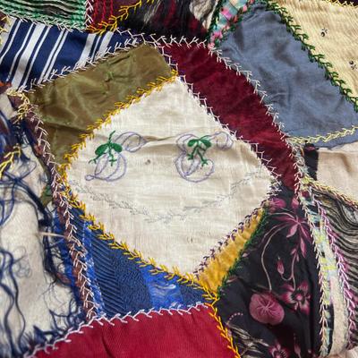 Antique Crazy Quilt Orange Back - Piece Say's "Deligate Payson Democratic Convention Sept 1895" 