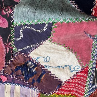 Antique Crazy Quilt Orange Back - Piece Say's "Deligate Payson Democratic Convention Sept 1895" 