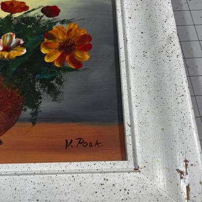 2 Oil on Board by  P. Poek Flowers in vase