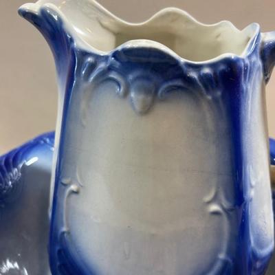 Antique Wash Basin & Pitcher, Blue & White  