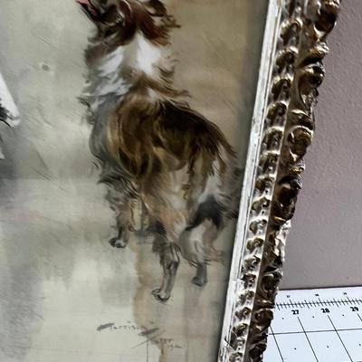 Antique Print of Woman and a Dog