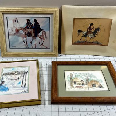 4 Small Native American Themed Prints 