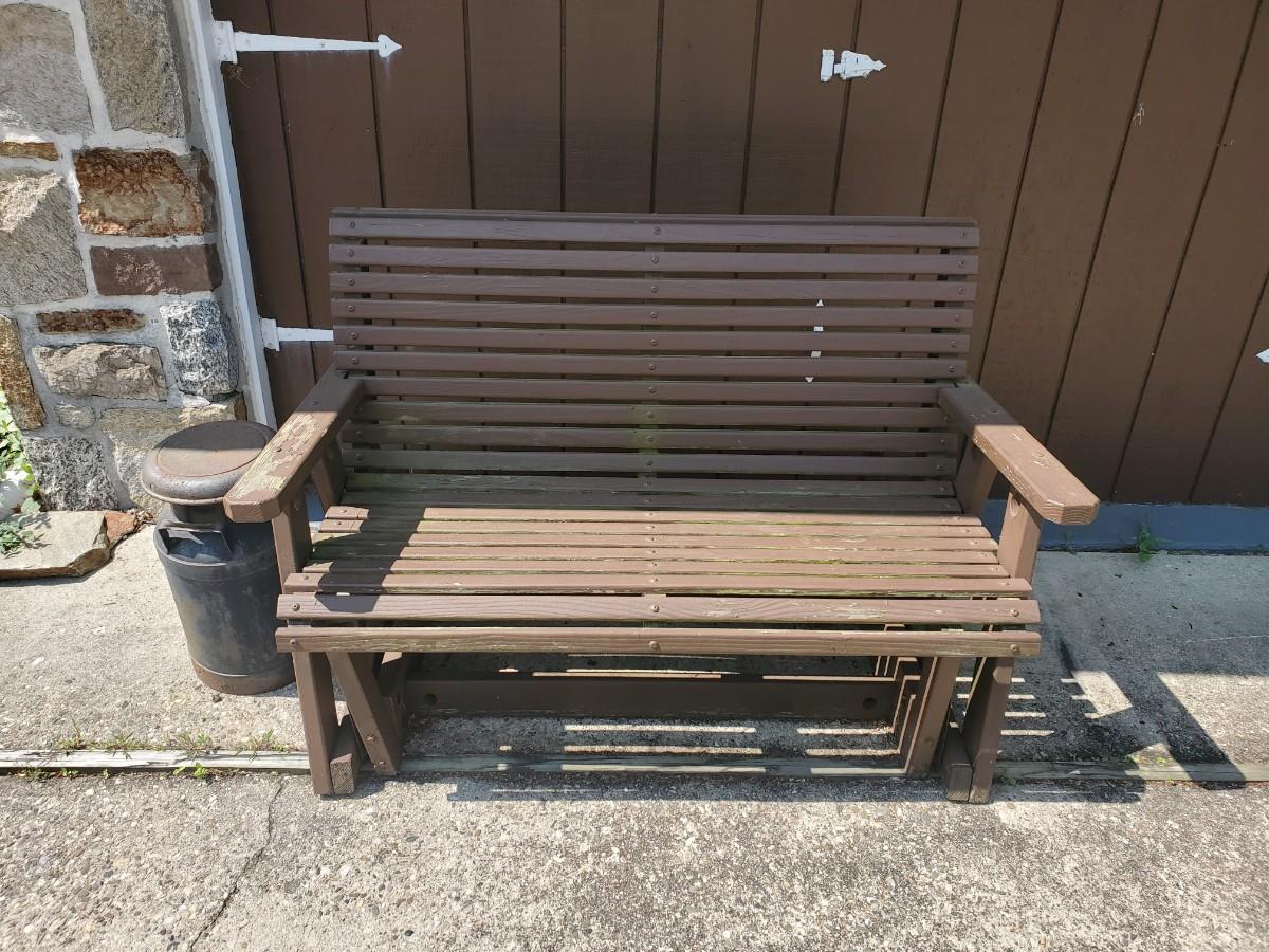 LOT Wooden Bench Swing & Vintage Milk Can