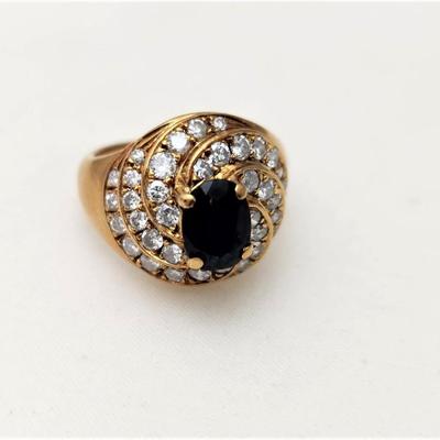 Lot #185J  18kt Yellow Gold Diamond & Sapphire Swirl Shape Dinner Ring