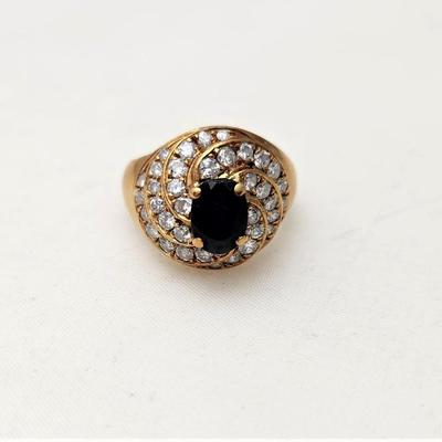 Lot #185J  18kt Yellow Gold Diamond & Sapphire Swirl Shape Dinner Ring