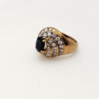 Lot #185J  18kt Yellow Gold Diamond & Sapphire Swirl Shape Dinner Ring
