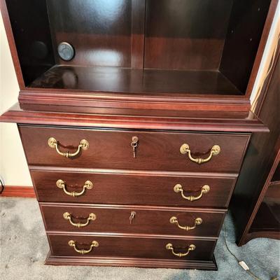 Lot #184   Contemporary Mahogany Finish Bookcase with Drawers