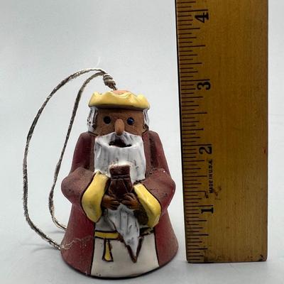 Vintage Wiseman Religious Christmas Holiday Clay Pottery Hanging Decor Bell