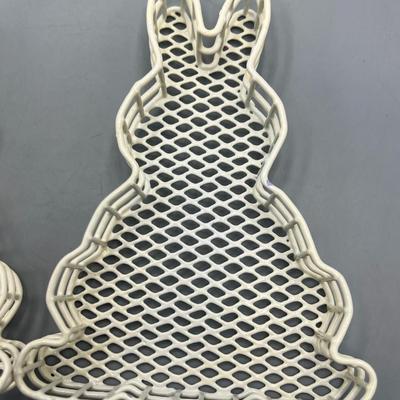 White Easter Bunny Silhouettes Coated Wire Trinket Tray Holiday Decor Baskets