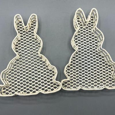 White Easter Bunny Silhouettes Coated Wire Trinket Tray Holiday Decor Baskets