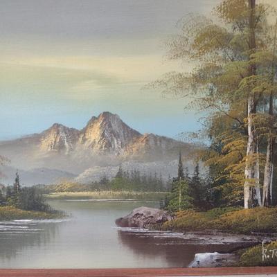 Original Framed Art on Canvas Mountain Scape Signed by Artist