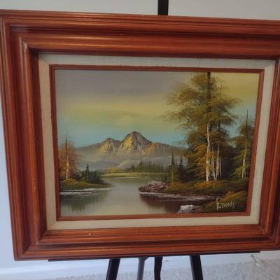 Original Framed Art on Canvas Mountain Scape Signed by Artist