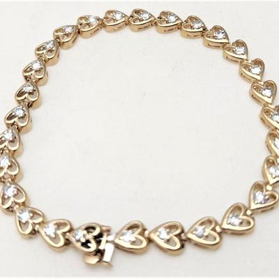 Lot #199J   14kt Yellow Gold/Diamond Eternity Bracelet with Heart Motif