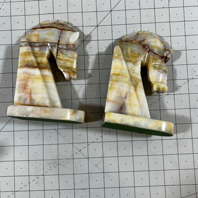 Alabaster Trojan Horse Bookends 