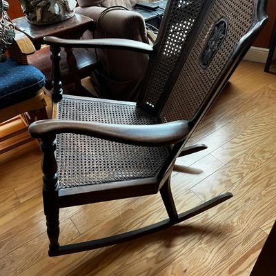 Jacobian Walnut and Wicker Rocking Chair Antique 