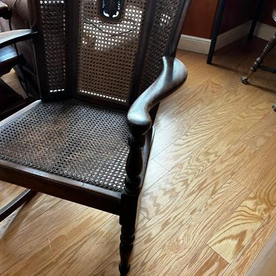 Jacobian Walnut and Wicker Rocking Chair Antique 